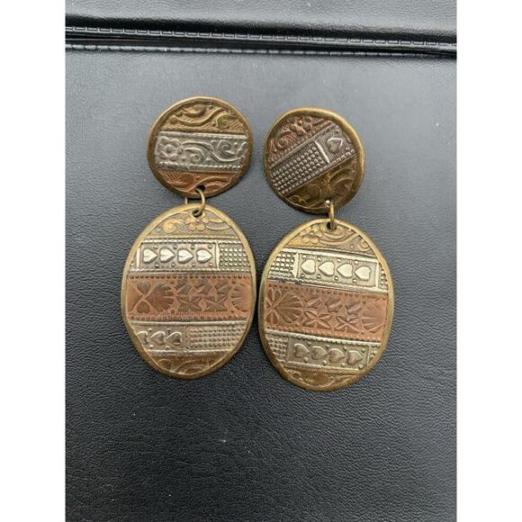 Mixed Metal Tone Rustic Boho Brutalist Dangle Earrings - Picture 1 of 4
